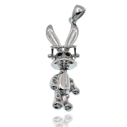 925 Sterling Silver Rhodium Plated Rabbit Sunglasses Black CZ 10mm x 33mm Pendant