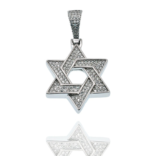 925 Sterling Silver Rhodium Plated Star Of David Iced Out Clear CZ 23mm Pendant