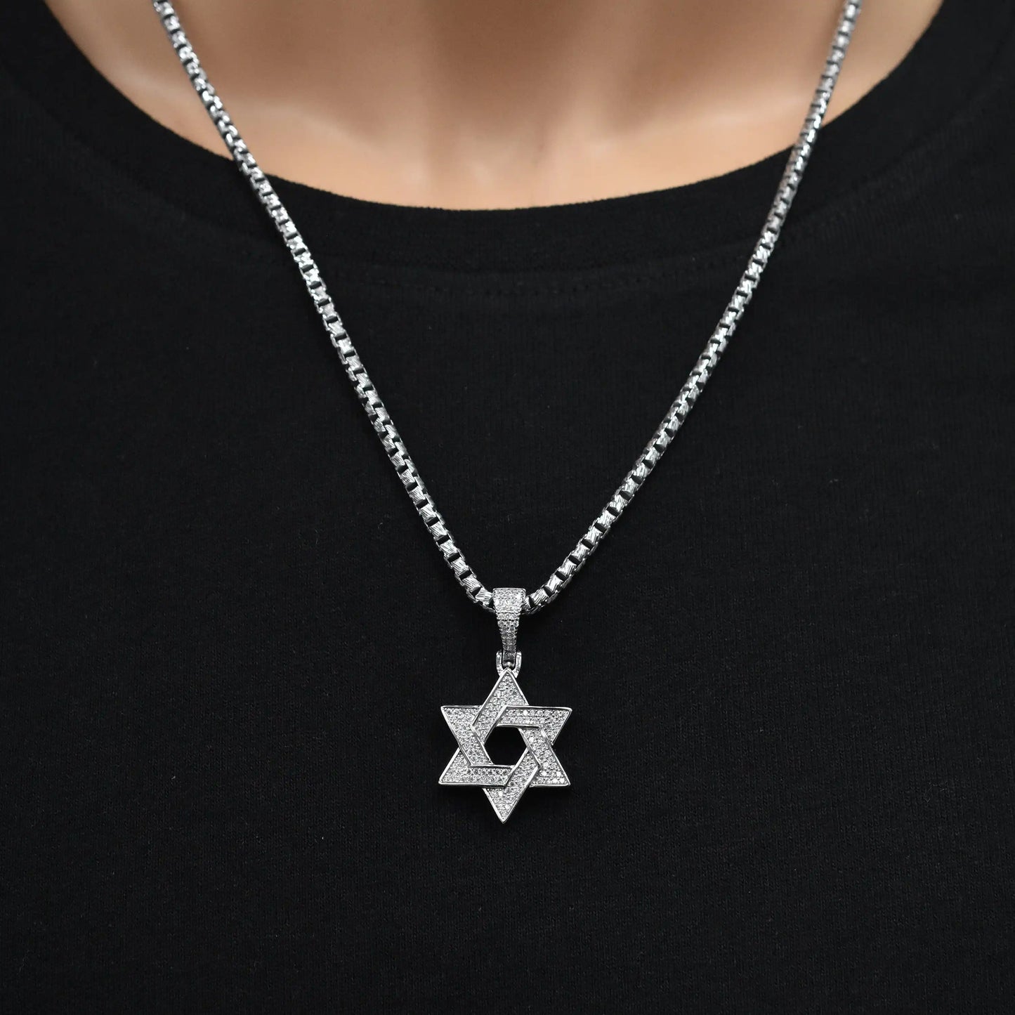 925 Sterling Silver Rhodium Plated Star Of David Iced Out Clear CZ 23mm Pendant