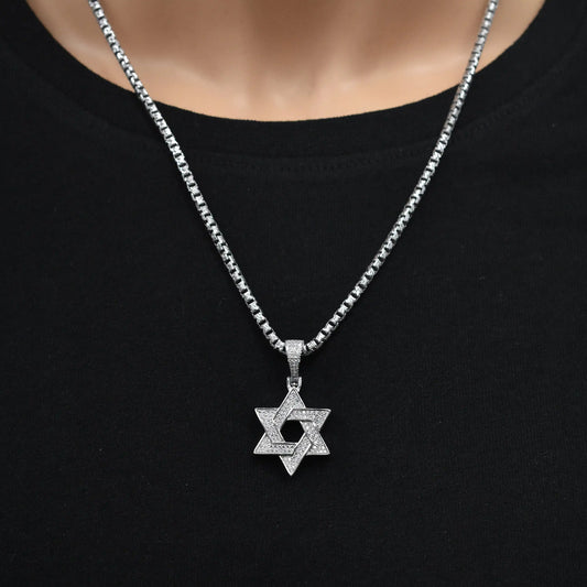 925 Sterling Silver Rhodium Plated Star Of David Iced Out Clear CZ 23mm Pendant