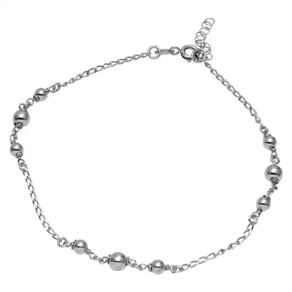 925 Sterling Silver Rhodium Plated Trio Bead Design Anklet