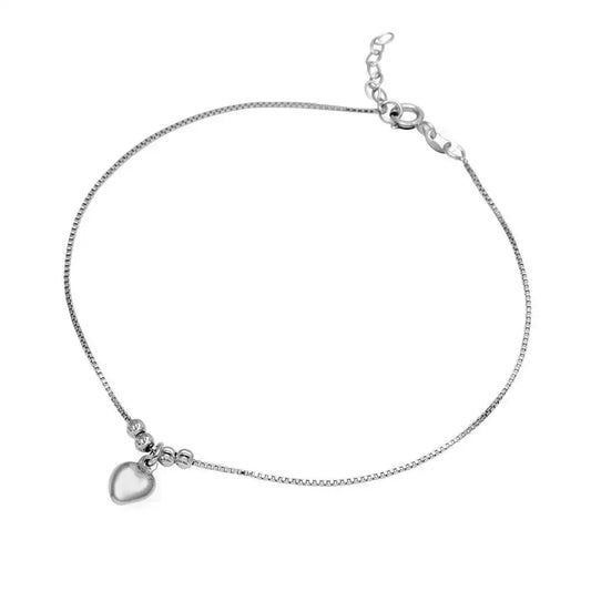 925 Sterling Silver Rhodium Plated Dangling Heart Anklet