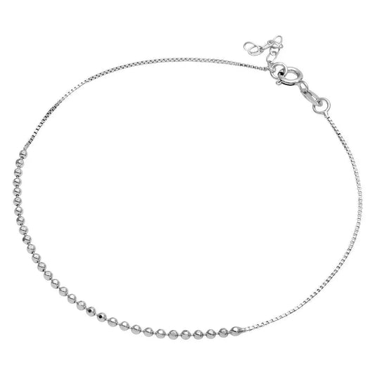 925 Sterling Silver Rhodium Plated DC Bead Anklet