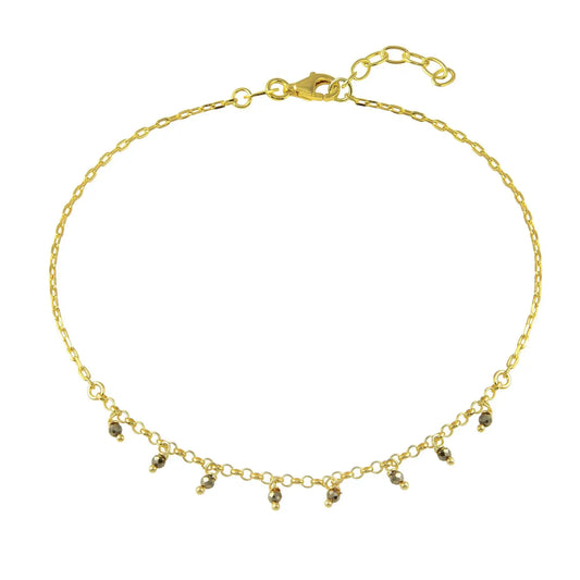 925 Sterling Silver Gold Plated Dangling CZ Anklet
