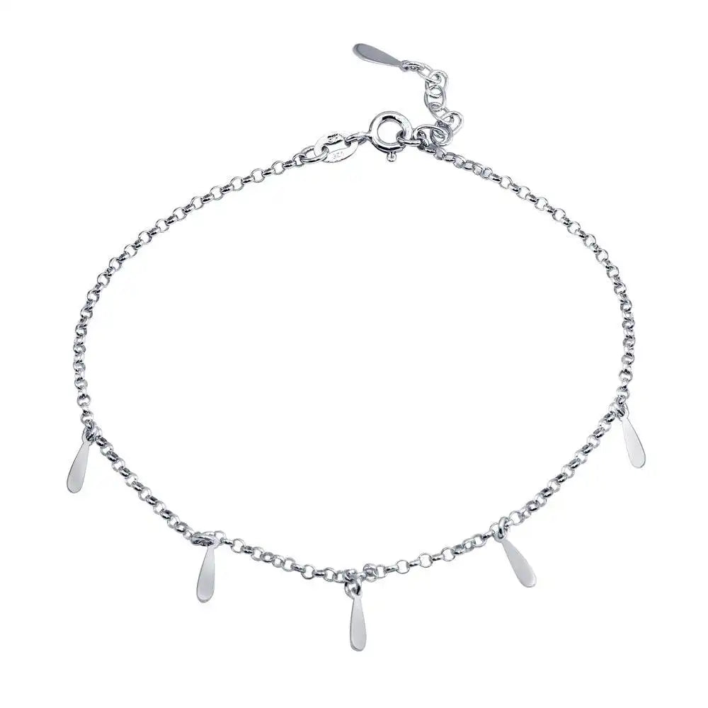 925 Sterling Silver Rhodium Plated Dangling Bar Charm Anklet