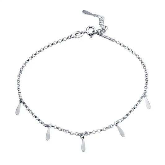 925 Sterling Silver Rhodium Plated Dangling Bar Charm Anklet