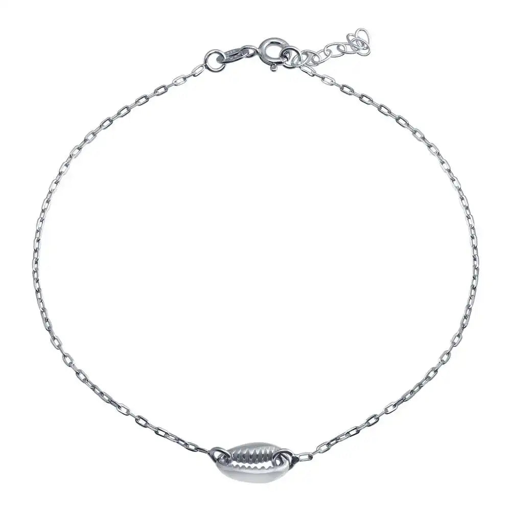 925 Sterling Silver Rhodium Plated Clam Mouth Chain Anklet