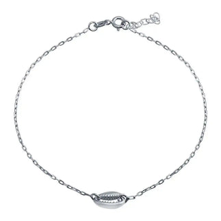 925 Sterling Silver Rhodium Plated Clam Mouth Chain Anklet