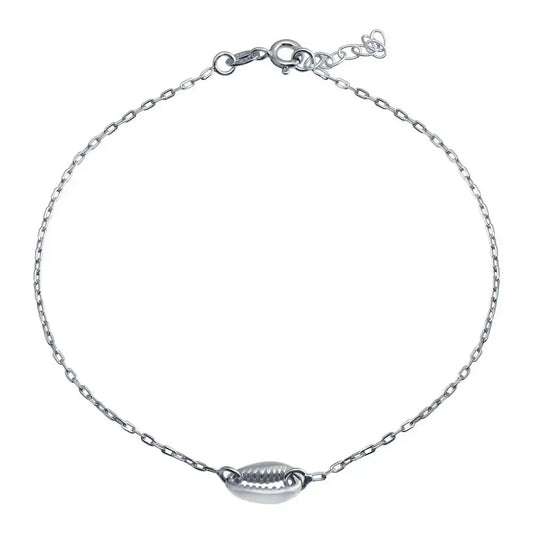 925 Sterling Silver Rhodium Plated Clam Mouth Chain Anklet