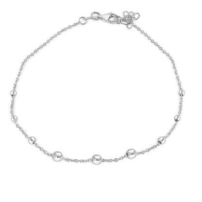 925 Sterling Silver Rhodium Plated Cable Bead Charm Adjustable Anklet