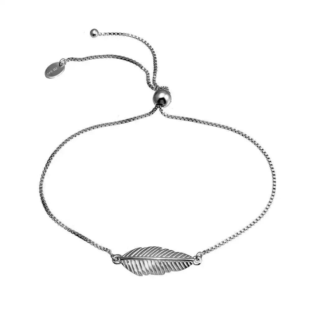 925 Sterling Silver Rhodium Plated Leaf Lariat Bracelet