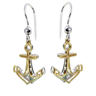 925 Sterling Silver Two-Tone Flat Anchor Earrings