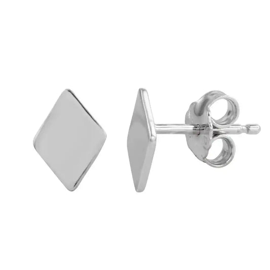 925 Sterling Silver Rhodium Plated Diamond-Shaped Stud Earrings