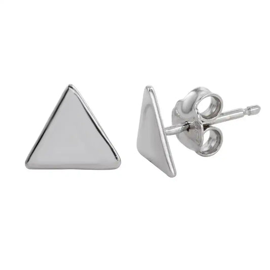 925 Sterling Silver Rhodium Plated Flat Triangle Stud Earrings