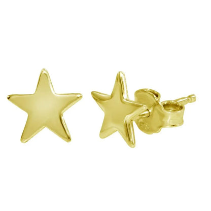 925 Sterling Silver Gold Plated Flat Star Earrings