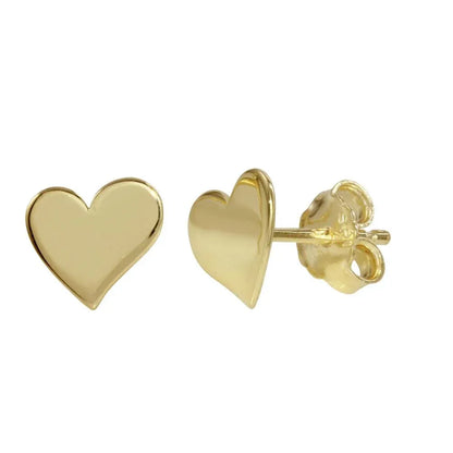 925 Sterling Silver Gold Plated Flat Heart Stud Earrings
