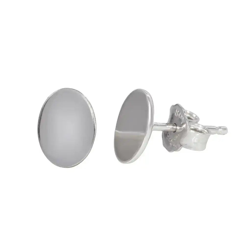 925 Sterling Silver Rhodium Plated Flat Oval Stud Earrings