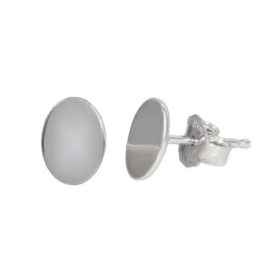 925 Sterling Silver Rhodium Plated Flat Oval Stud Earrings