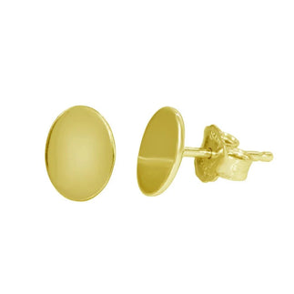925 Sterling Silver Gold Plated Flat Oval Stud Earrings