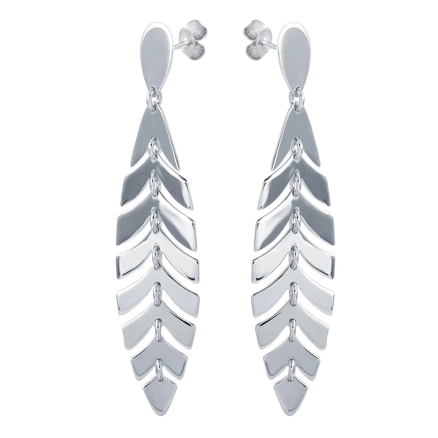 925 Sterling Silver Rhodium Plated Dangling Flexible Leaves Earrings