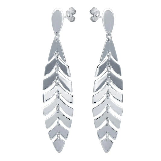 925 Sterling Silver Rhodium Plated Dangling Flexible Leaves Earrings