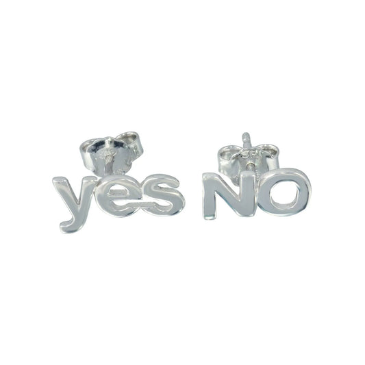 925 Sterling Silver Rhodium Plated Yes and No Stud Earrings