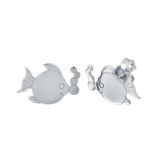 925 Sterling Silver Rhodium Plated Bubble Fish Stud Earrings