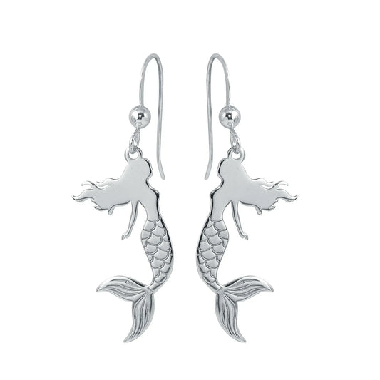 925 Sterling Silver Rhodium Plated Dangling Mermaid Earrings