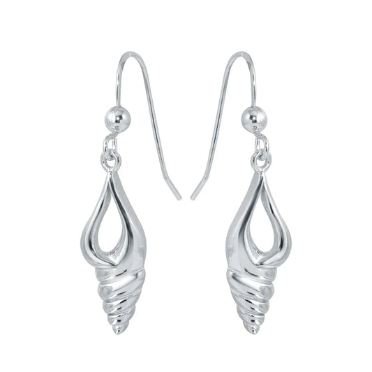925 Sterling Silver Rhodium Plated Dangling Sea Shell Earrings