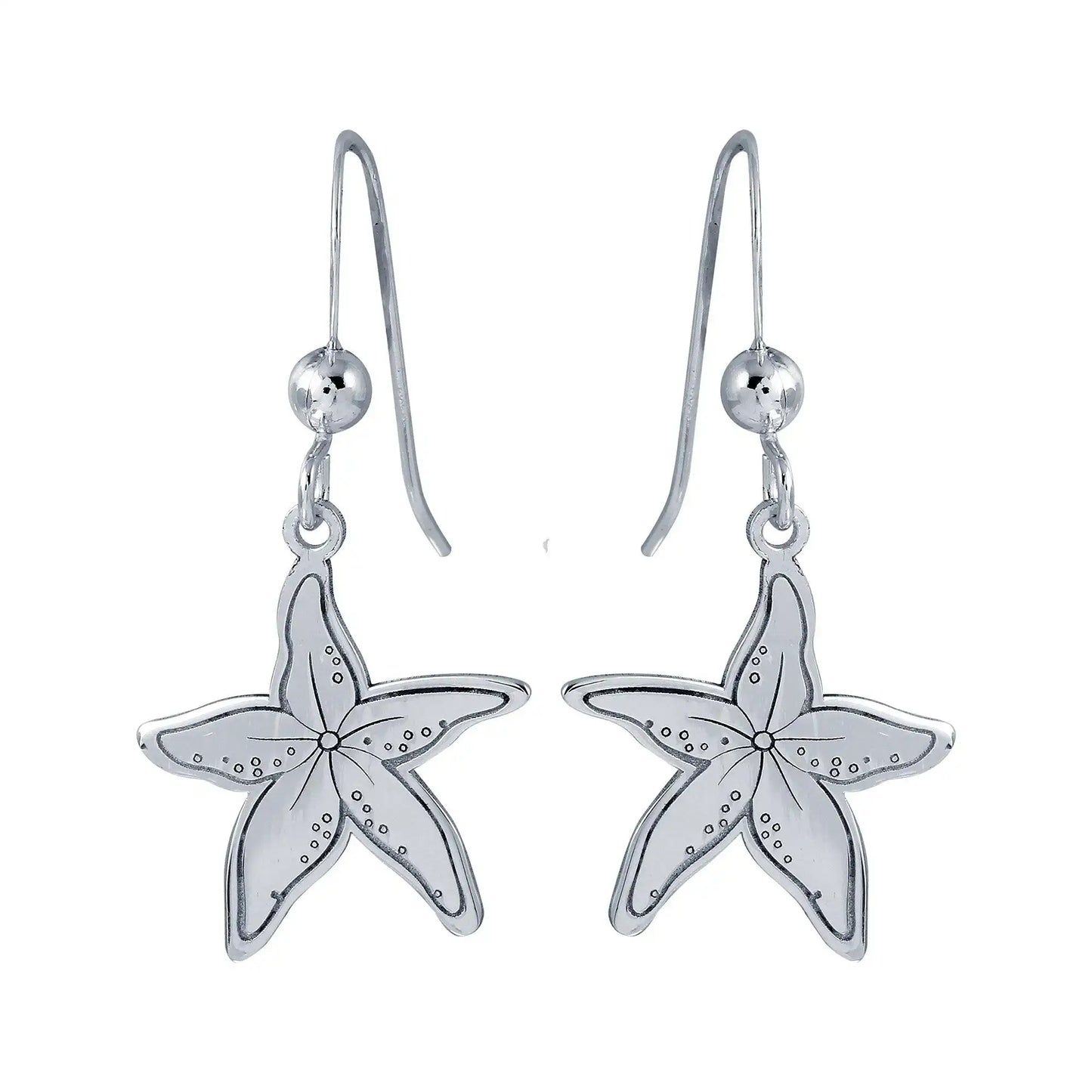 925 Sterling Silver Rhodium Plated Dangling Starfish Earrings