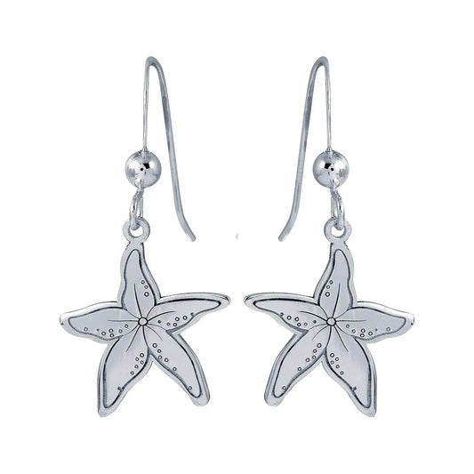 925 Sterling Silver Rhodium Plated Dangling Starfish Earrings