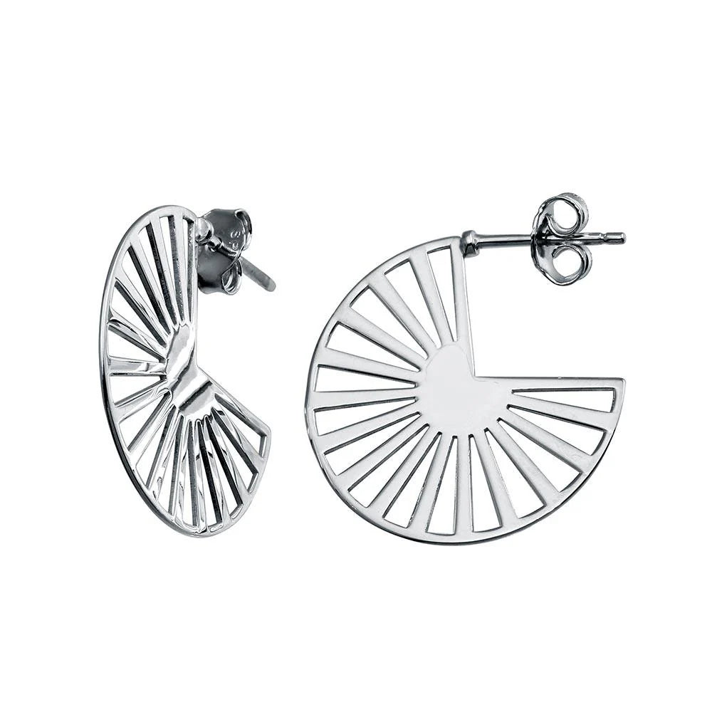 925 Sterling Silver Rhodium Plated Semi Hoop Fan Earring