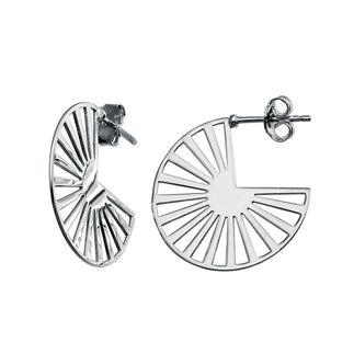 925 Sterling Silver Rhodium Plated Semi Hoop Fan Earring
