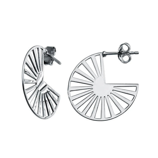 925 Sterling Silver Rhodium Plated Semi Hoop Fan Earring