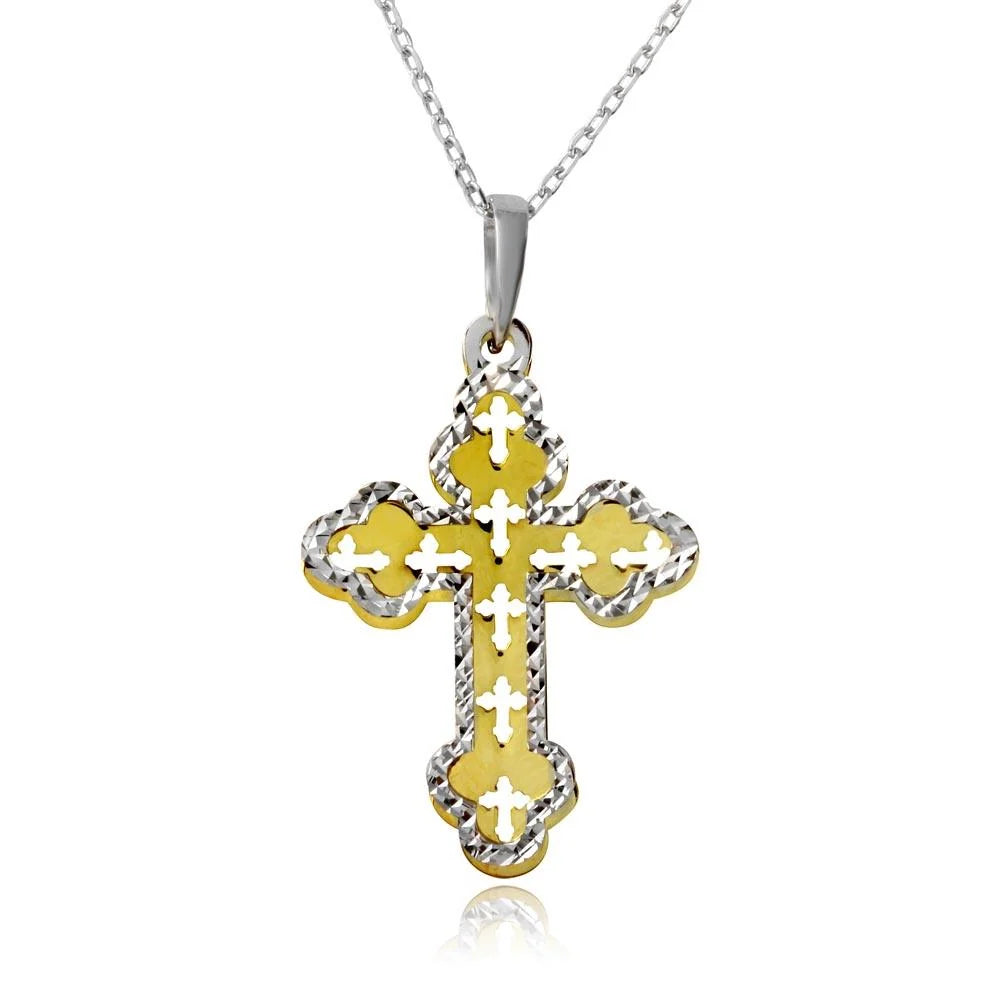 925 Sterling Silver Gold and Rhodium Plated Double Cross Necklace
