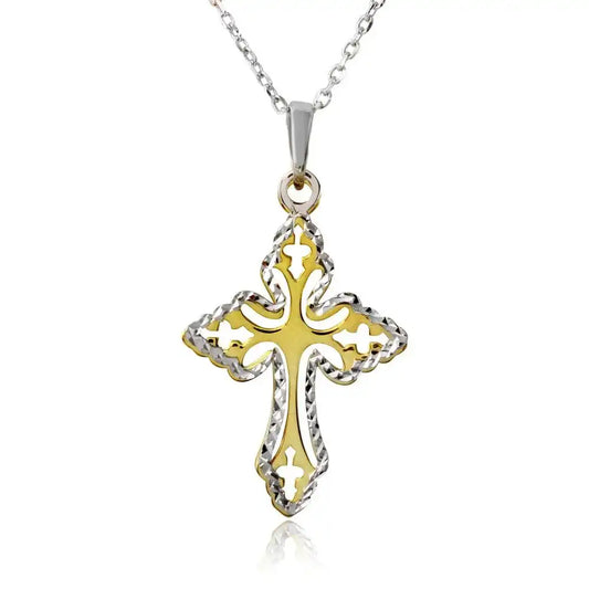 925 Sterling Silver Gold and Rhodium Plated Double Cross Necklace