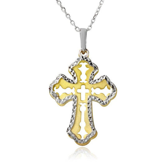925 Sterling Silver Gold and Rhodium Plated Double Cross Necklace