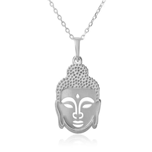 925 Sterling Silver Rhodium Plated Buddha Pendant Necklace