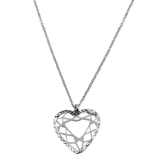 925 Sterling Silver Rhodium Plated Double Flat Open Heart Pendant