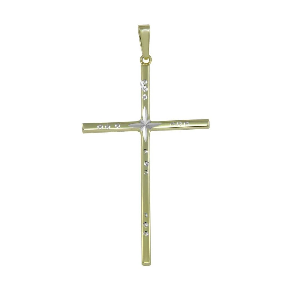 925 Sterling Silver Gold Plated Engraved Cross Pendant