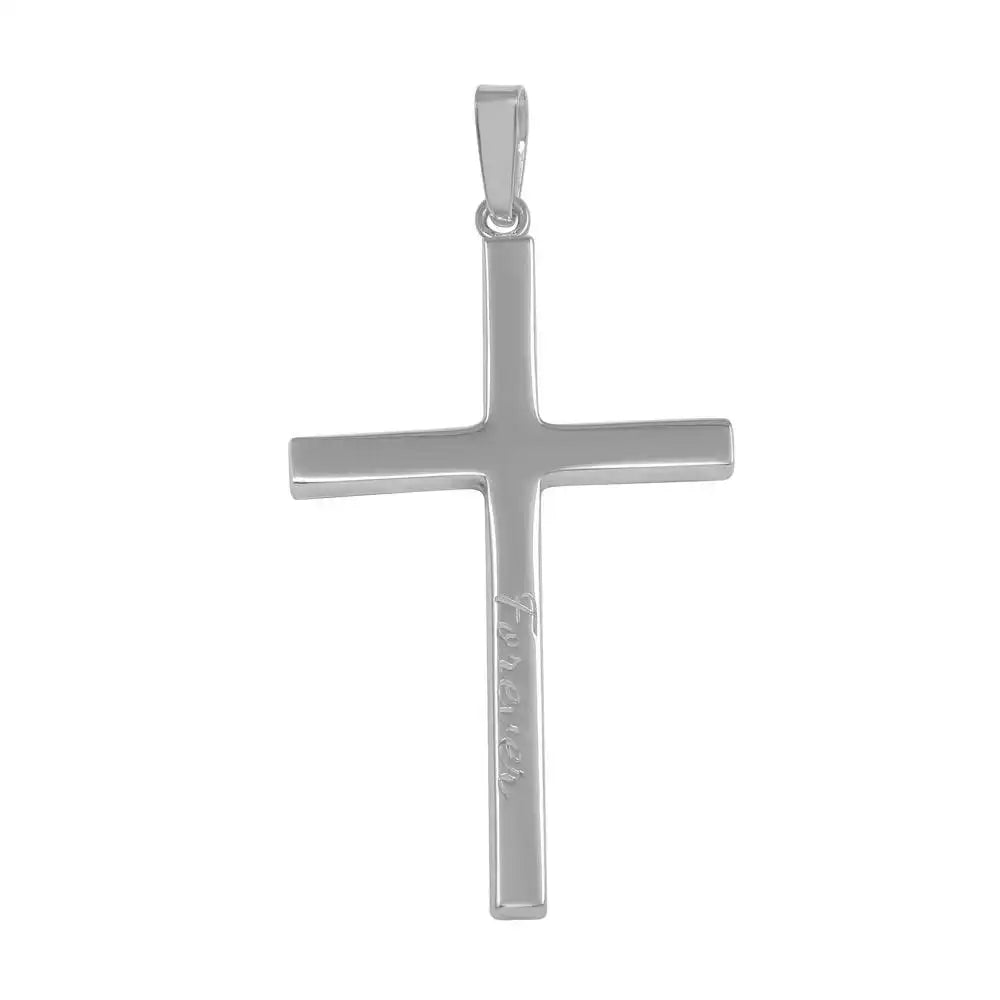 925 Sterling Silver High Polished Engraved "Forever" Cross Pendant