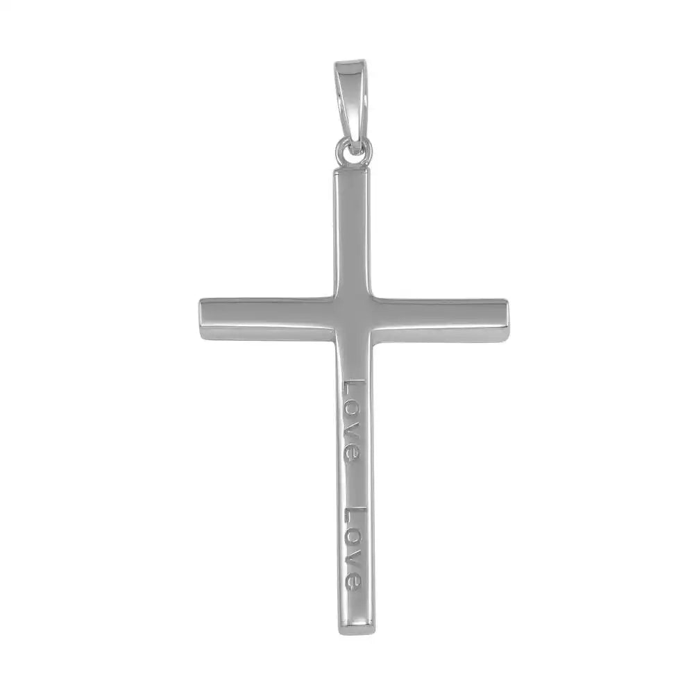 925 Sterling Silver High Polished Engraved "Love" Cross Pendant