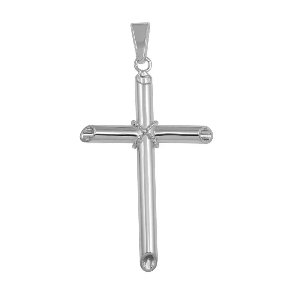925 Sterling Silver High Polished Large Rope Hollow Cross Pendant