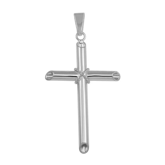 925 Sterling Silver High Polished Large Rope Hollow Cross Pendant