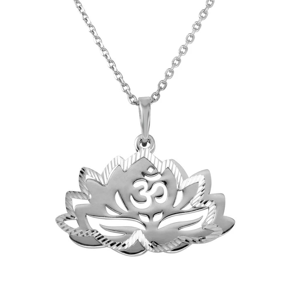 925 Sterling Silver Rhodium Plated Chakra Lotus Flower Pendant Necklace