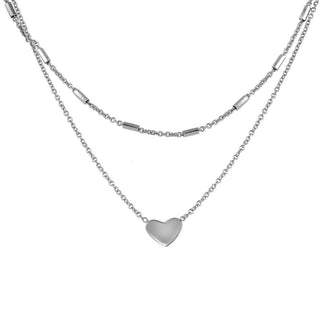 925 Sterling Silver Rhodium Plated Double Link Heart Pendant Necklace