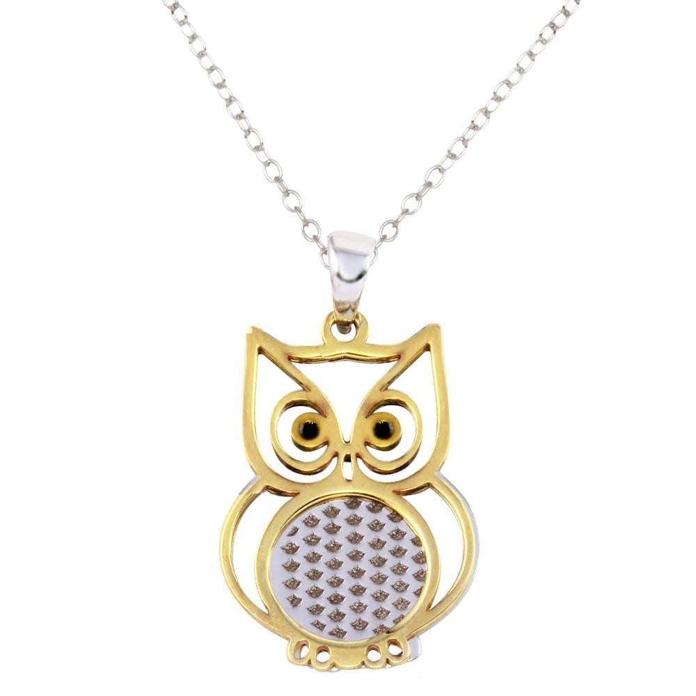 925 Sterling Silver Two-Tone Owl Pendant Necklace
