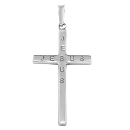 925 Sterling Silver Rhodium Plated Jesus Engraved Cross Pendant