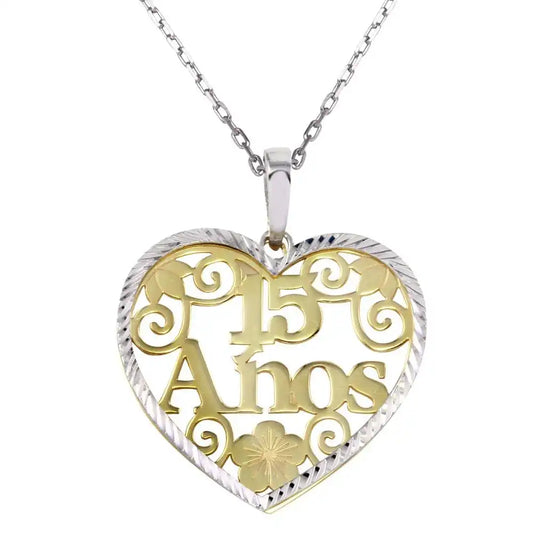 925 Sterling Silver Two-Tone 15 Anos Heart Pendant Necklace