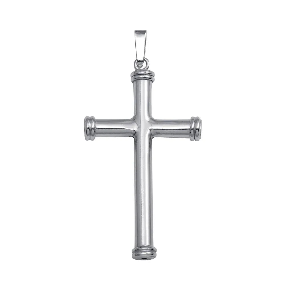 925 Sterling Silver Rhodium Plated Large Cross Rod Pendant